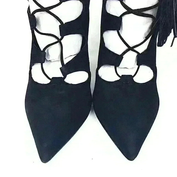 Steve Madden Piper Suede Nubuck Tassel Boots Lace Up Heels Black Size 7.5 - Picture 4 of 7